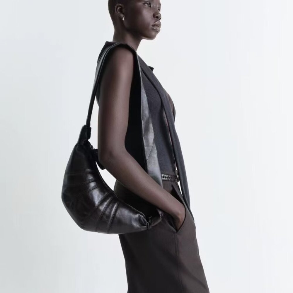 Lemaire Small Black Croissant Bag (Long Strap) Crossbody